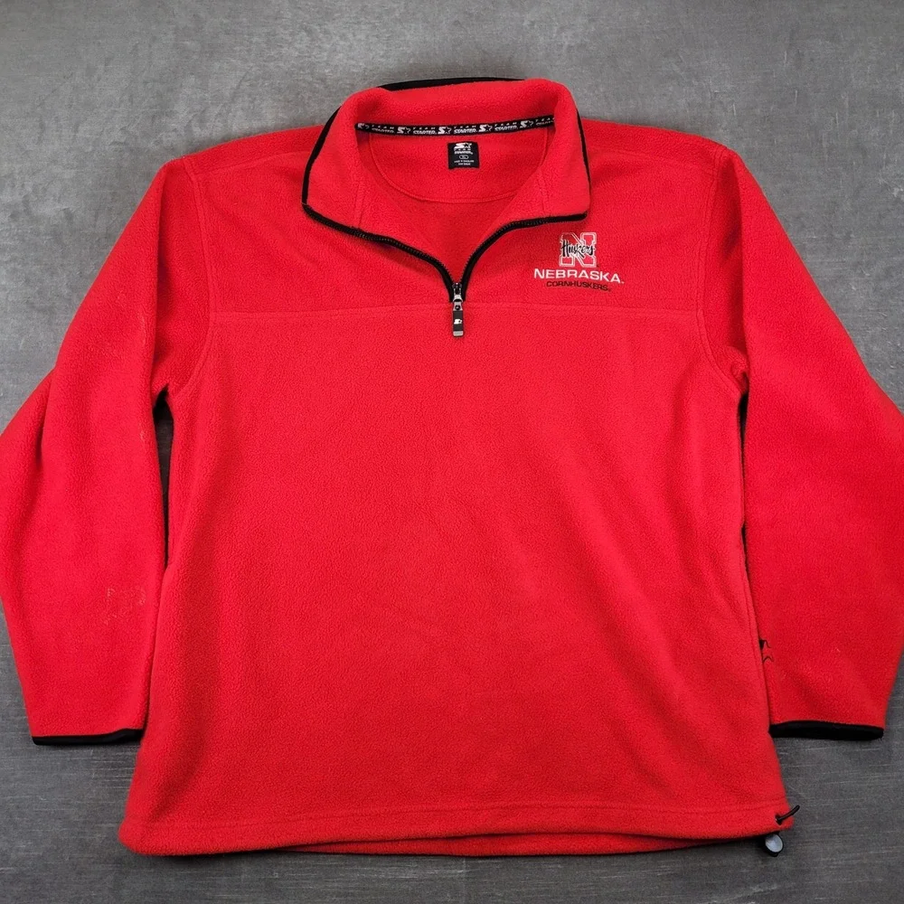 Starter‎ Vintage Nebraska Huskers Mens XL Red Fleece Quarter Zip Pullover Jacket